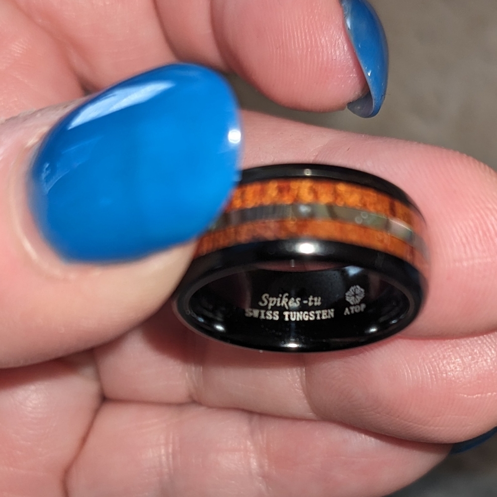 Atop Mens Tungsten ring.